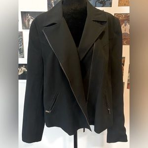 VINTAGE Women’s Black Moto Blazer Silver Zipper Accents Soft Sweatshirt XL 16